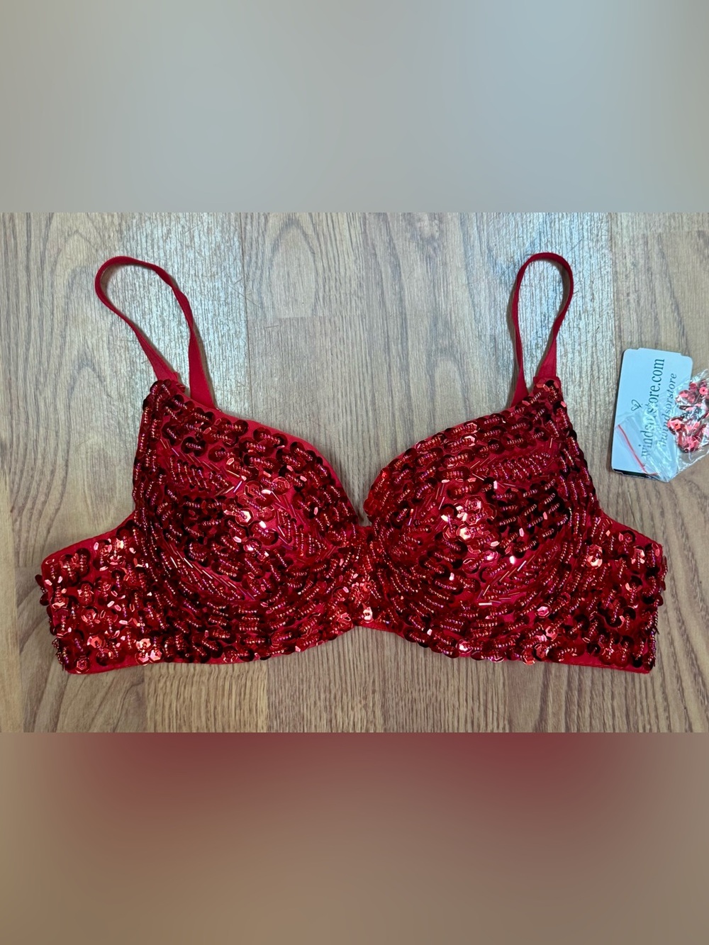 ❤️ Windsor Small Red Sequin Underwire Bra Crop Top Shirt Dressy (B9)